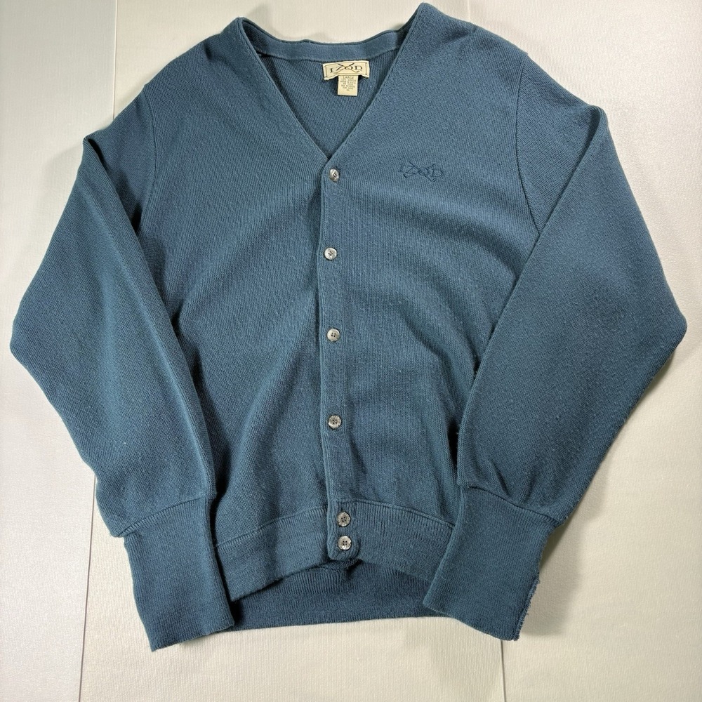 Vintage IZOD Cardigan Sweater Mens Large V-Neck Button Made USA Acrylic